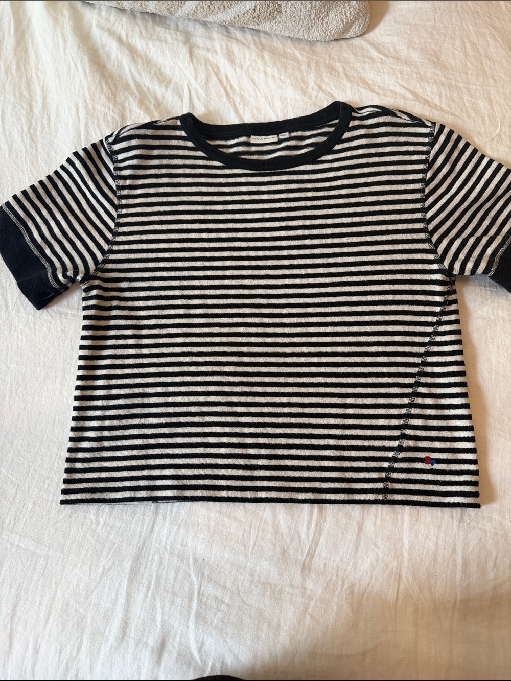 Clare V Black and White Striped Womens Short Sleeve Tee